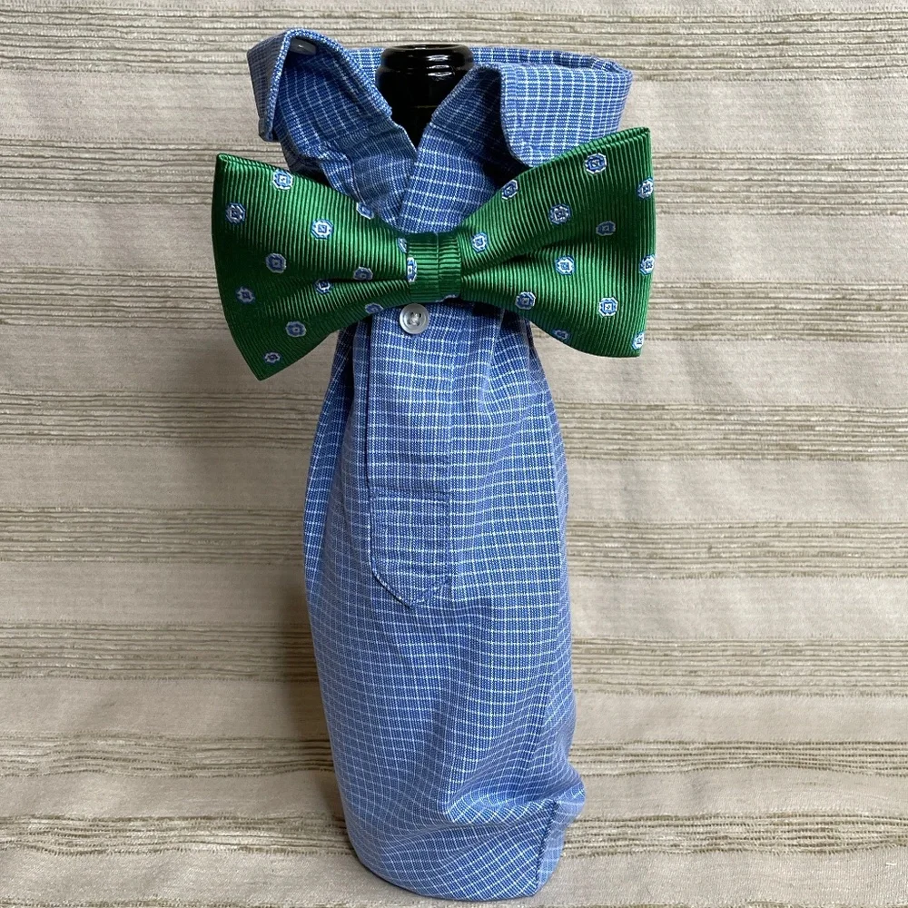 Handcrafted Wine and Liquor Bottle Gift Bag Made From Shirt and Tie